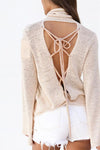 High Neck  Cross Straps  Back Hole  Plain  Batwing Sleeve Sweaters