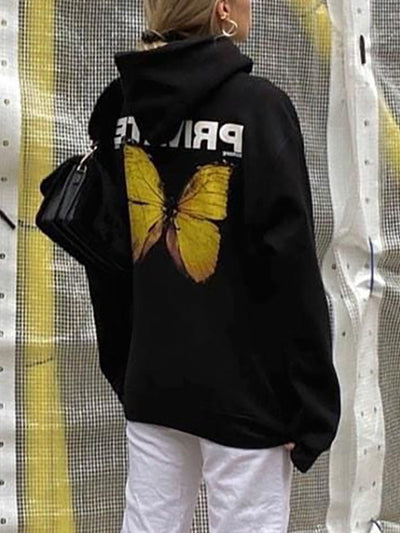 Autumn hoodied women butterfly printed lomg sleeve hoodies