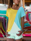 Summer Color contrast  short sleeves T-shirt