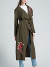 Lapel Belt Embroidery Patch Trench Coat