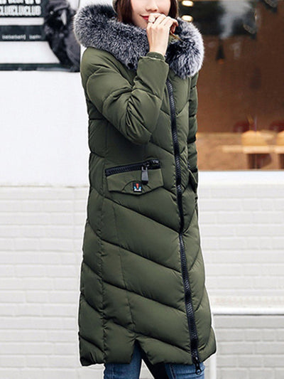 Hooded Quilted Longline Pocket Padded Coat army_green m