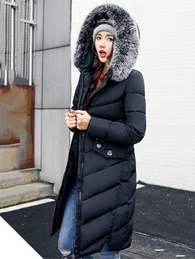 Hooded Quilted Longline Pocket Padded Coat red xl