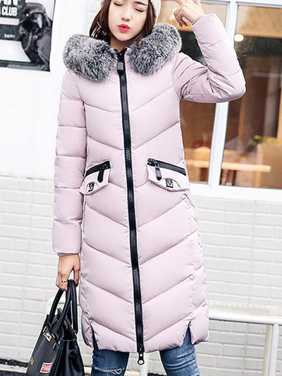 Hooded Quilted Longline Pocket Padded Coat gray l