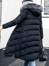 Hooded Quilted Longline Pocket Padded Coat red m