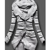 Women Casual Fleece Print Hooded Cardigan