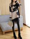Abstract Knitted Crew Neck Long Sleeve Dress