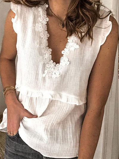 Stylish Stitched lace sleeveless shirts vests tops