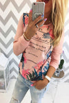 Round Neck  Floral Printed Letters T-Shirts