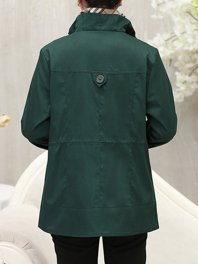 Fold-Over Collar  Zips  Plain  Long Sleeve Trench Coats