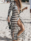Sexy Black And White Wave Pattern Beach Bikini Smock