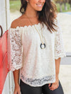 Lace off shoulder pure color blouse for woman