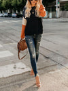 Round Neck Long Sleeve Color Block Fashion Knitting Sweaters