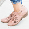 Hollow Out  Chunky  Low Heeled  Velvet  Round Toe  Outdoor Ankle Boots