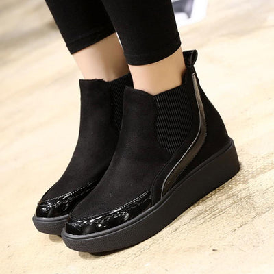 Color Block  Low Heeled  Velvet  Round Toe  Casual Flat Boots