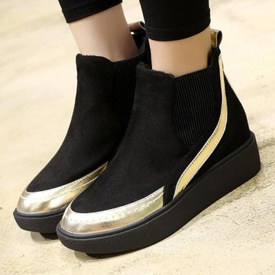 Color Block  Low Heeled  Velvet  Round Toe  Casual Flat Boots
