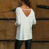 Lace Patchwork Deep V Neck Long Sleeve T-Shirts
