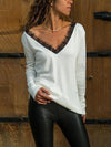 Lace Patchwork Deep V Neck Long Sleeve T-Shirts