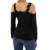 V Neck Lace Patchwork Hollow Out Long Sleeve T-Shirts