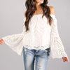 Fashion Lace Hollow Out Boat Neck Long Sleeve Blouses