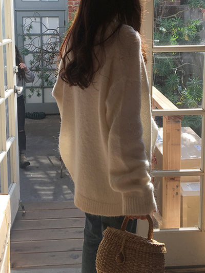 V-Neck Long Sleeve Buttoned Casual Sweater