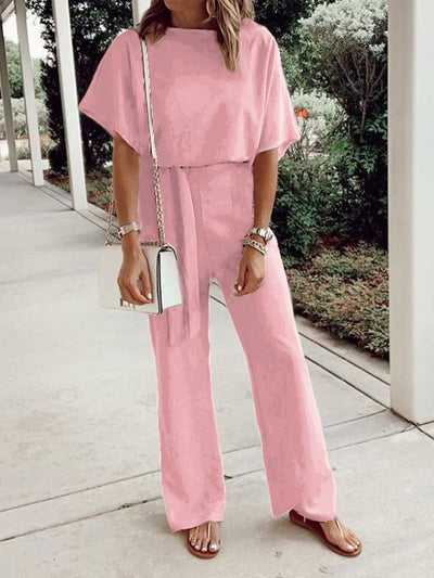 Solid women round neck long jumpsuits for summer
