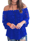 Lace off shoulder pure color blouse for woman