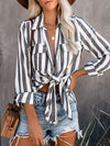 Stripe Casual rurn down collar women long sleeve blouses
