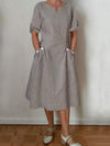Brown Cotton A-Line Short Sleeve Plain Dresses
