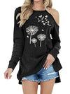 One off shoulder flower printed women fashion long T-shirts tops
