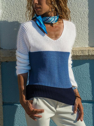 V Neck Multicolor Woman Daily Slim Sweater