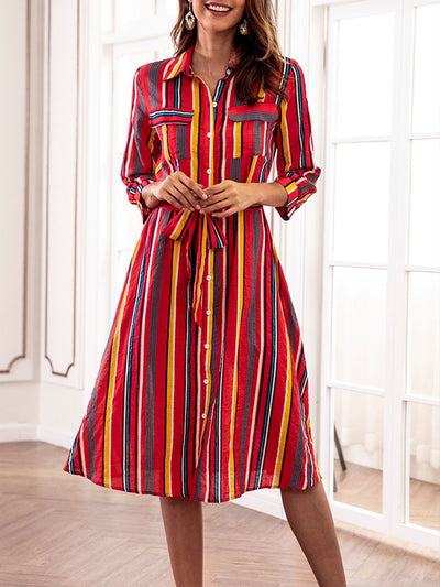 Colorful Strip Print Casual Woman Shift Dress