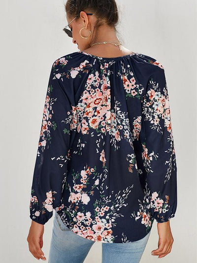 Loose floral print long sleeve large v-neck women Blouses