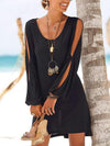 Round Neck Casual Off Shoulder Long Sleeve Vacation Dresses