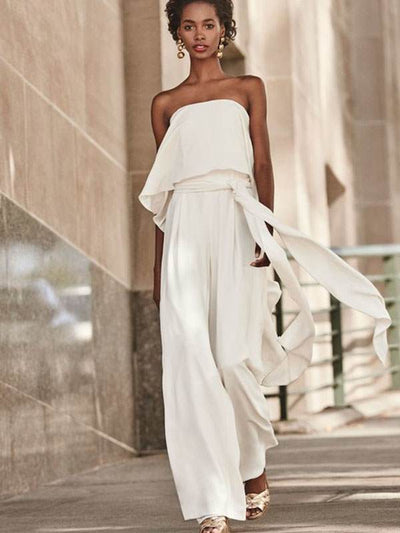 Sexy Pure Colour Belted Off-Shoulder Sleeveless Jumpsuits