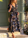 Single breasted long sleeve printed belted high-waist maxi dresses