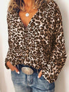 Turn down neck women casual long sleeve leopard printed blouses