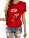 Daisy butterfly printed round neck short sleeve T-shirts