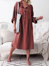 Casual Turn down collar Large size hemp buttons Maxi Dresses
