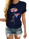 Daisy butterfly printed round neck short sleeve T-shirts