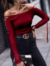 Plain Tie Sleeve Off Shoulder Spring Woman T-shirts