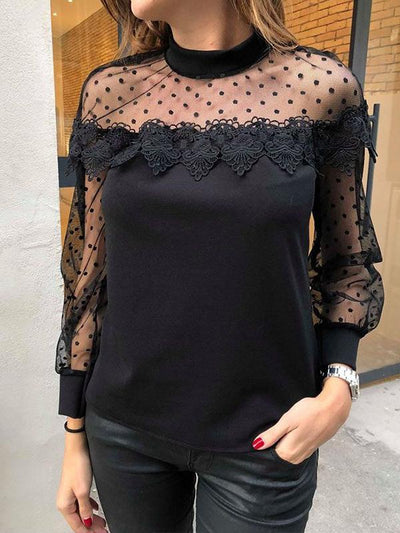 Woman Sexy Sweet Lace Long sleeve Black Blouse