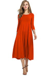 Casual Solid Round Neck Long Pure Color Dress