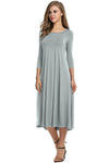Casual Solid Round Neck Long Pure Color Dress