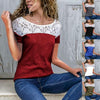 Round neck loose short sleeved Lace spliced T-shirt
