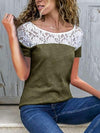 Round neck loose short sleeved Lace spliced T-shirt