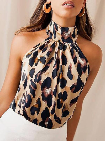 Fashion leopard printed band neck sexy slimming women backless vests