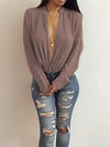 Stand up collar Long Sleeve Women Casual Loose Plain Blouse
