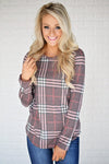 Round Neck Plaids Long Sleeve Casual T-Shirts