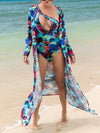summer one-shoulder swimsuit with printed ink long sleeve coat two-piece swimwear