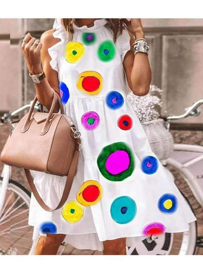 Holiday printed sexy round neck hot style sleeveless maxi dresses for women